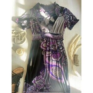 En Focus Studio cute purple paisley print summer dress with black loose fit 6